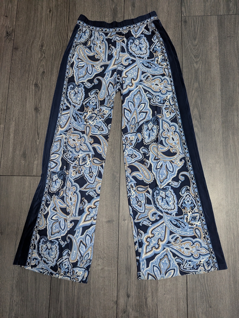 INC International Concepts Navy and Light Blue Paisley Wide-Leg Pants